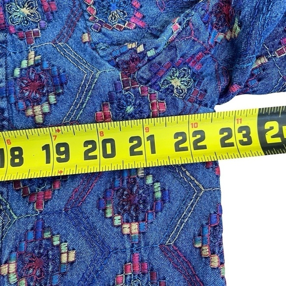 COLDWATER CREEK Boho Aztec Tribal Multicolor Embroidered Cotton Denim Jacket XL - Picture 15 of 16